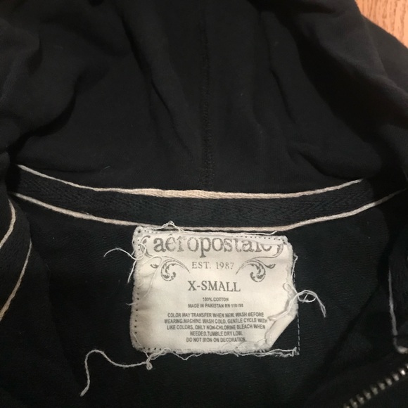 Aero Xsmall Black yellow Zip Up Hoodie Aeropostale casual warm junior back to sc - Picture 6 of 7